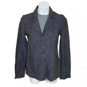 EILEEN FISHER Dapple Gray Rumpled Linen Delave Shaped Jacket blazer